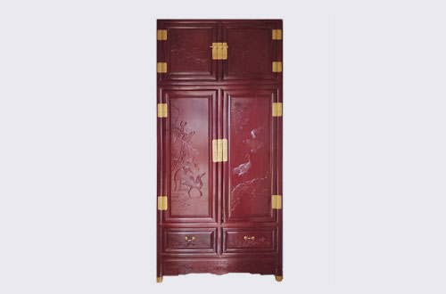 秀屿高端中式家居装修深红色纯实木衣柜