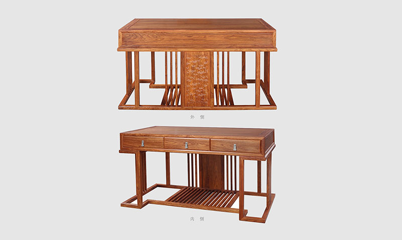 秀屿 别墅中式家居书房装修实木书桌效果图